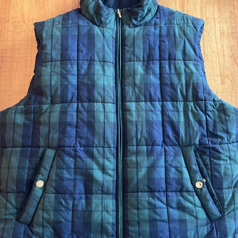Chaps Blue and Green Plaid Reversible Quilted Vest